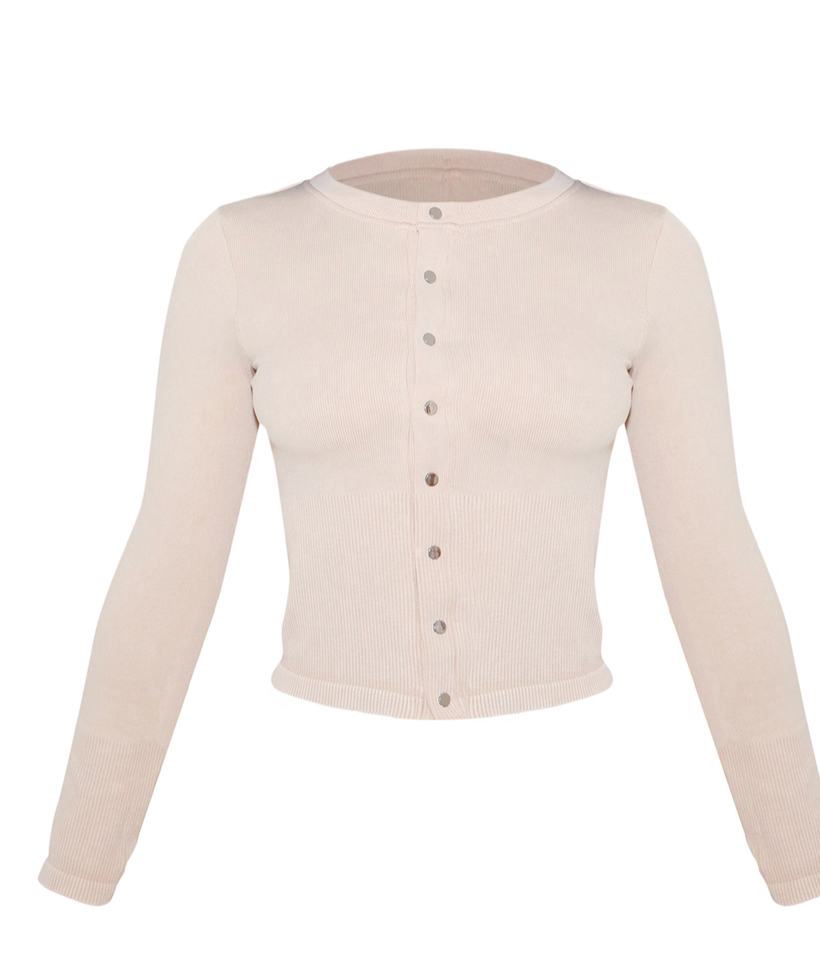 CREAM FADED SNATCHED RIB LONG SLEEVE BUTTON UP SET